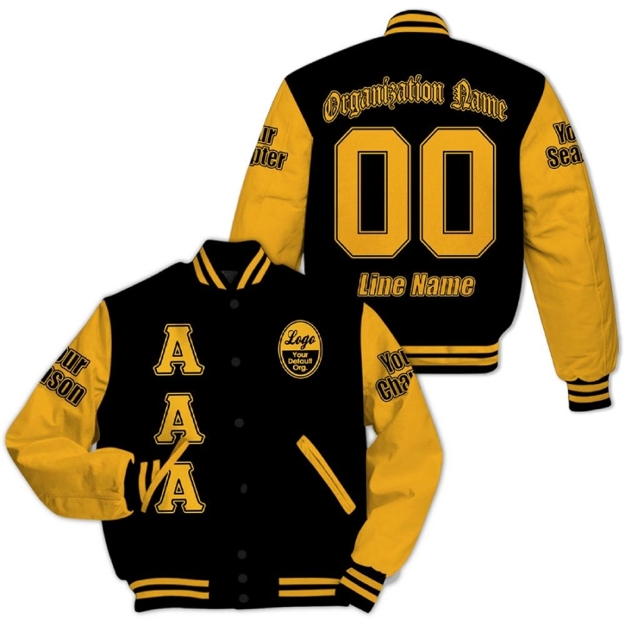 Custom Chapter Alpha Phi Alpha Old Gold Sleeve Black Varsity Jacket
