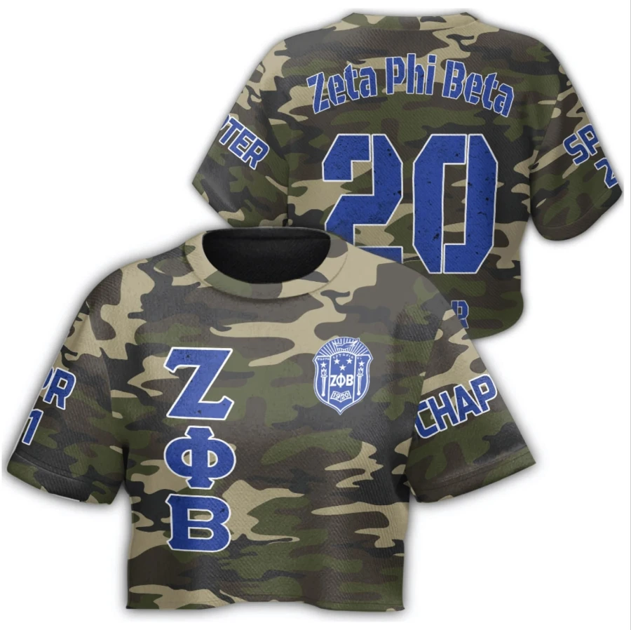 Custom Chapter Zeta Phi Beta Camouflage Croptop T-shirt