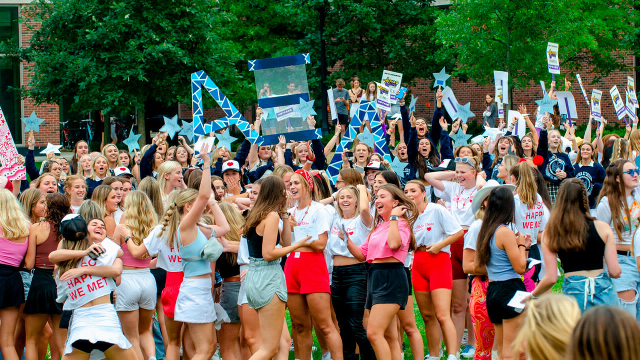 NPHC sorority and fraternity members on bid day