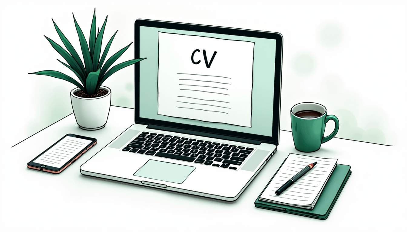 Student writing a resume on a laptop