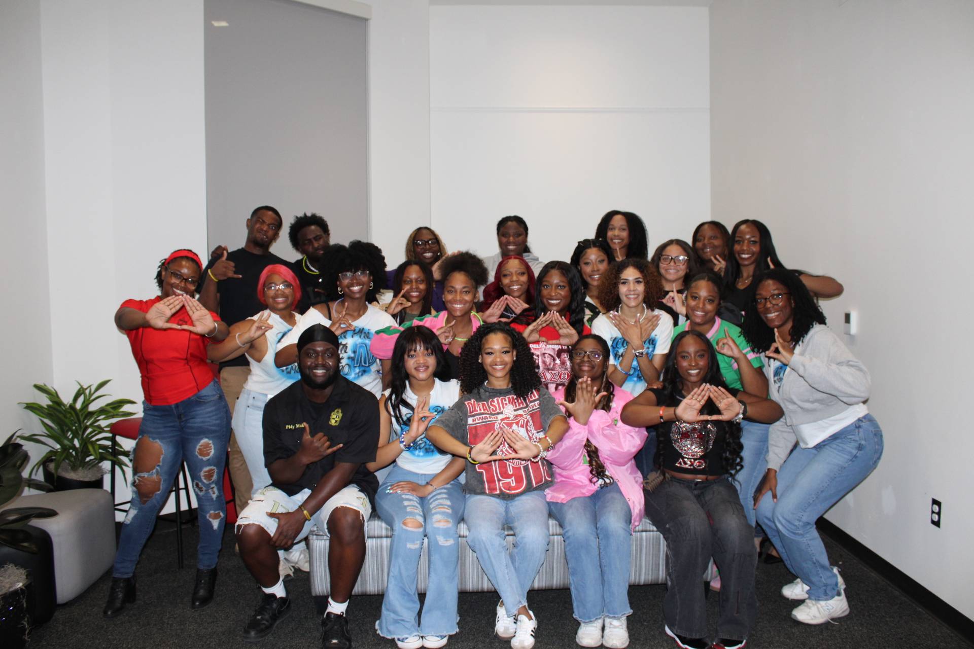 Greek organization members in professional attire