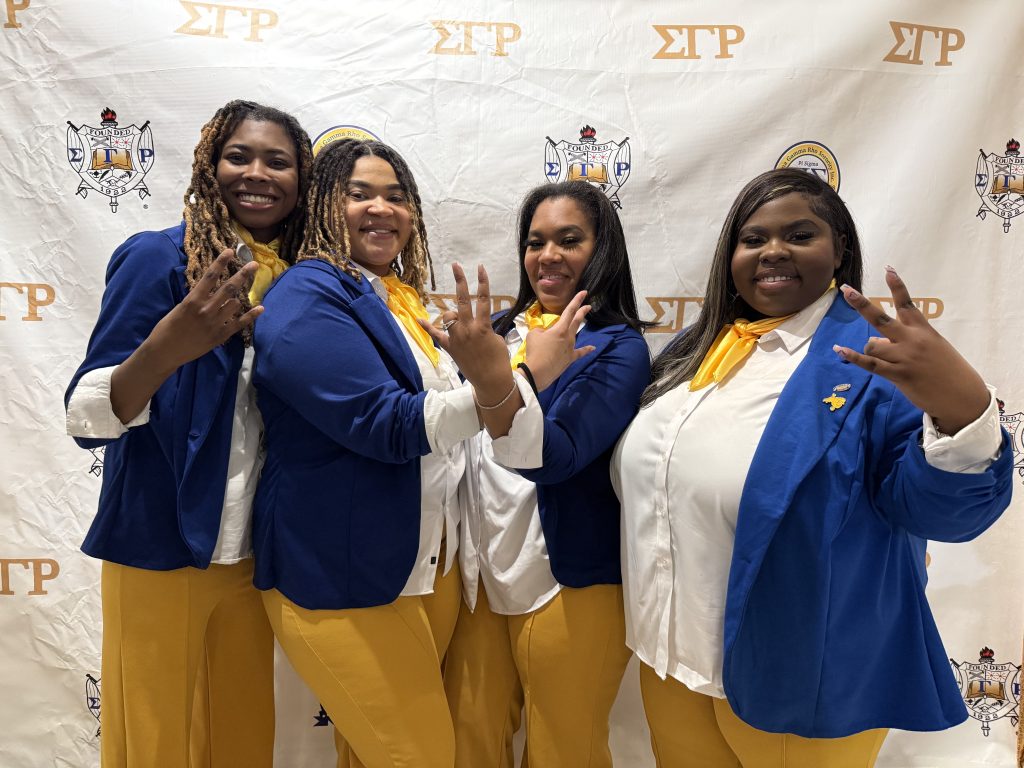 HBCU students gathered at a Greek life campus event on yard