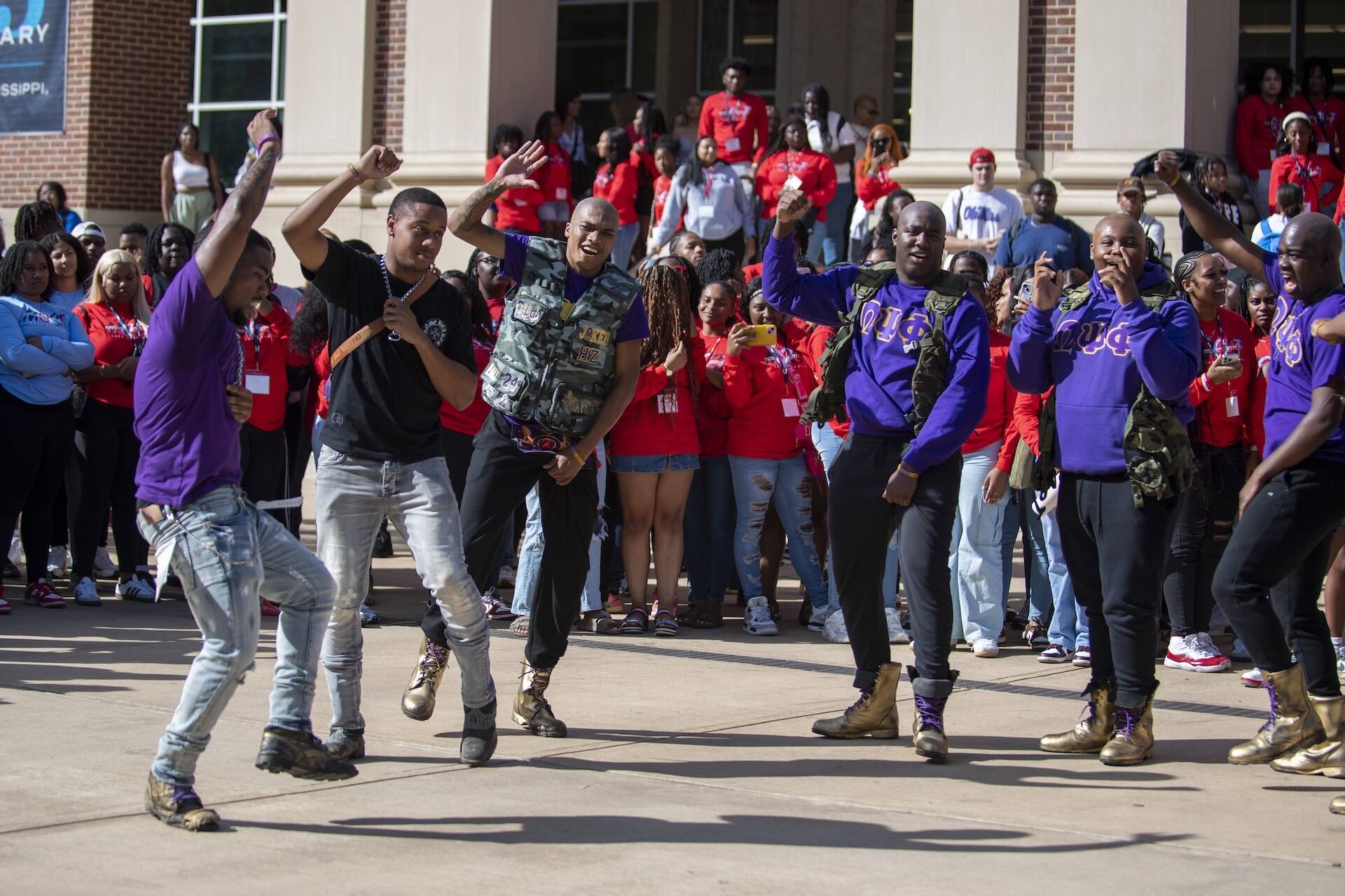 NPHC banner installation on a university union quad