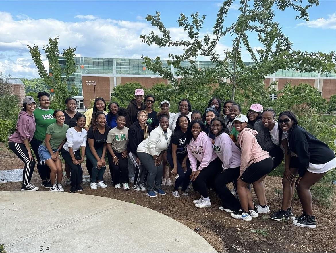 NPHC members lined up at a campus informational session
