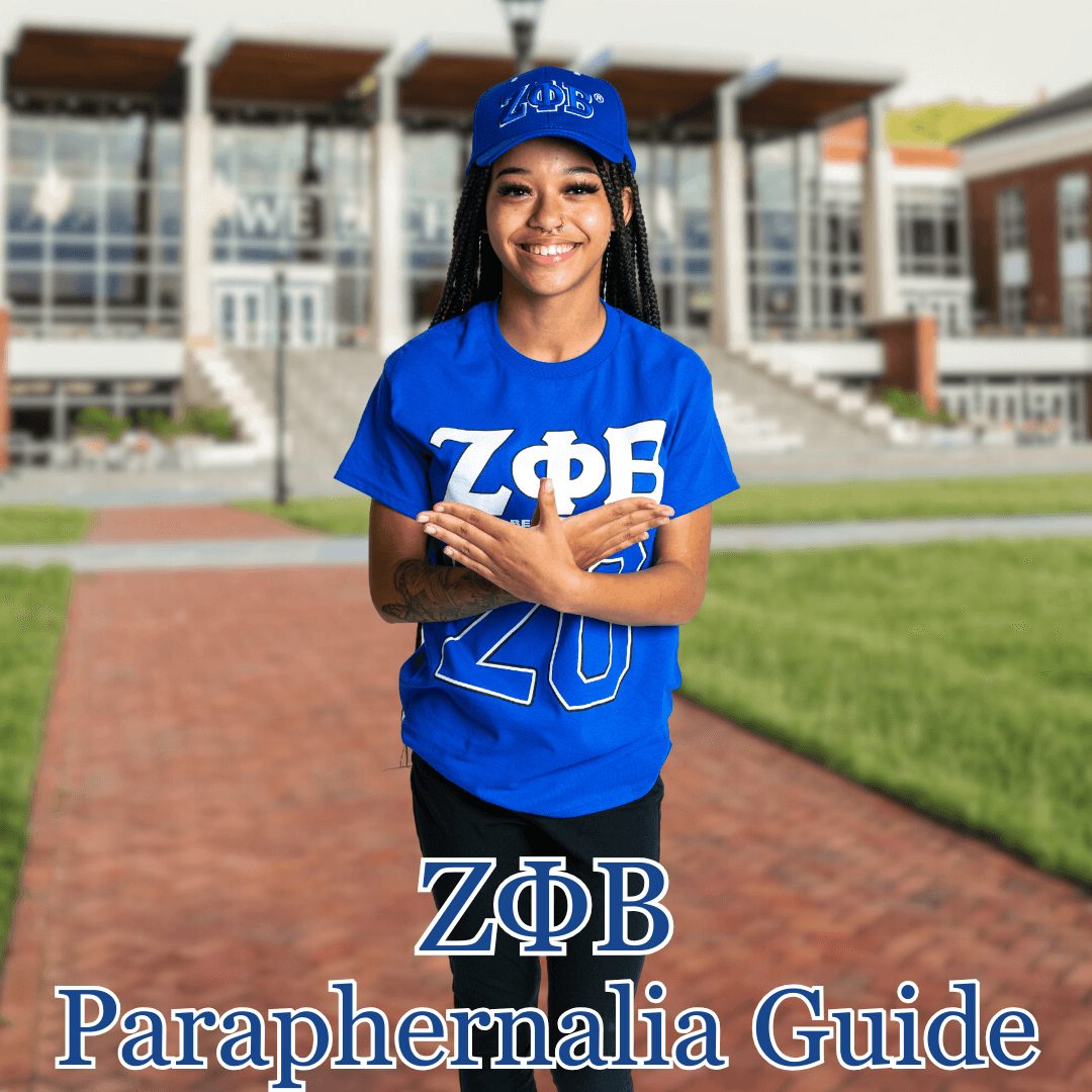 Zeta Phi Beta paraphernalia in royal blue and white