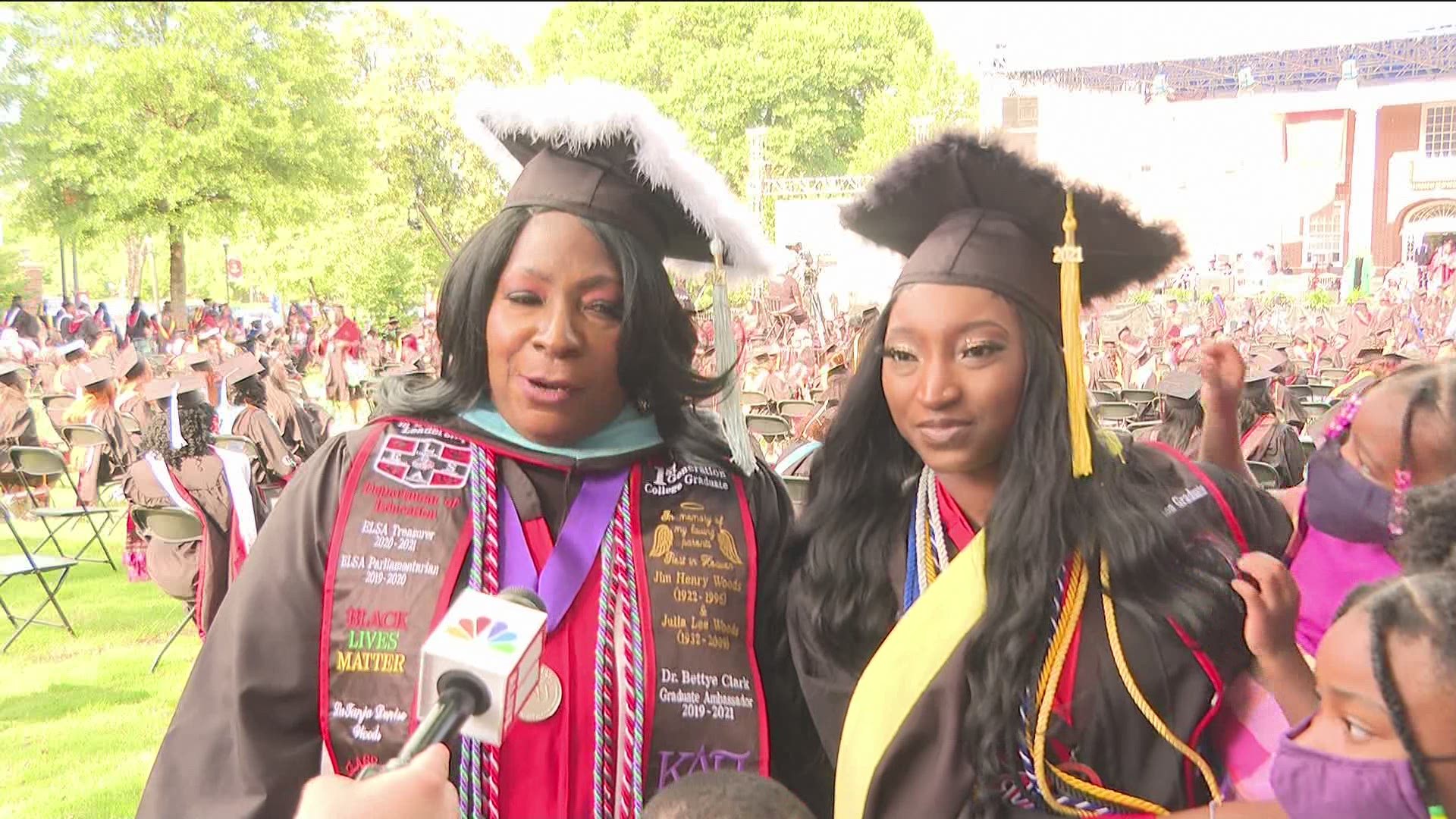 A mother and daughter celebrating together at graduation