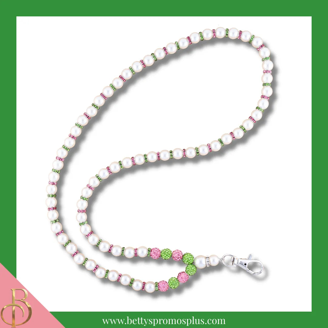 Alpha Kappa Alpha pearl lanyard accessory in pink and green