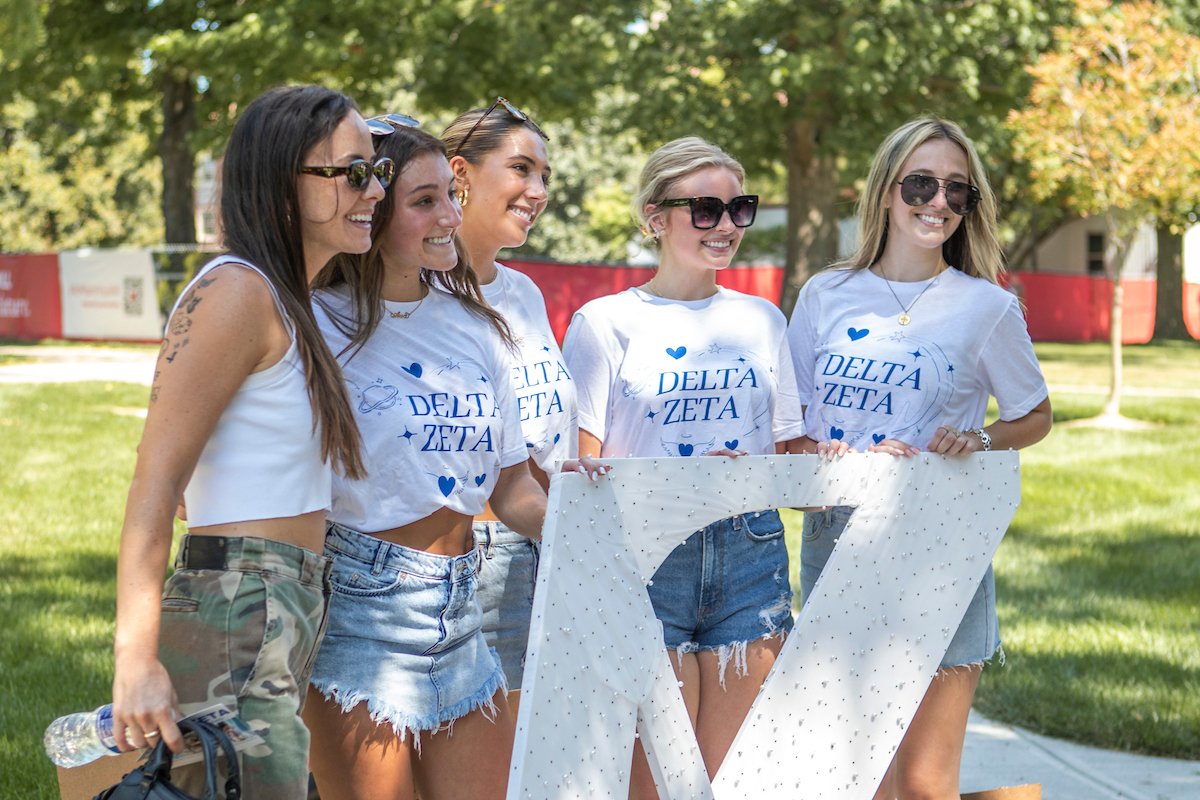 Sorority members at a campus involvement fair