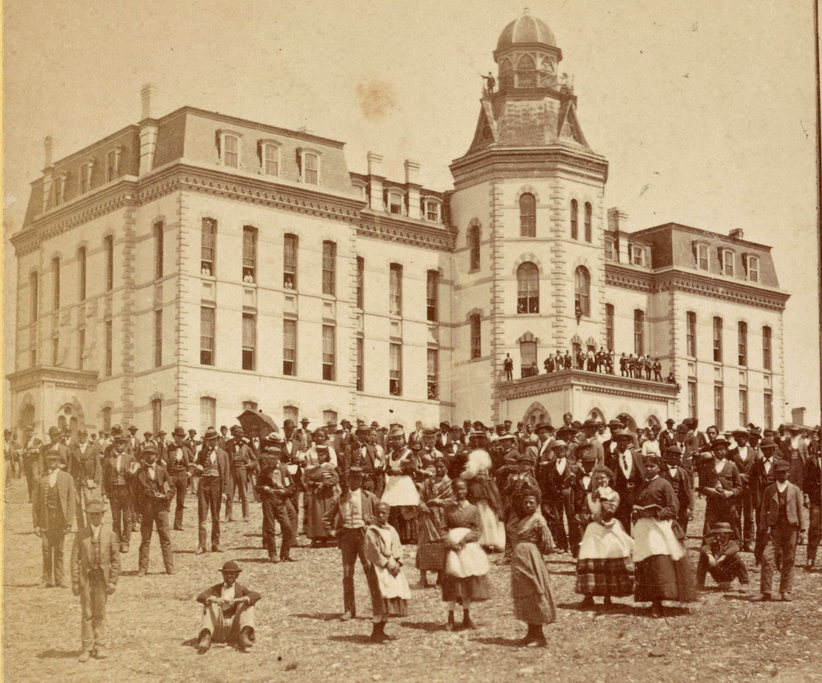 Students on the lawn of Miner Hall at Howard University around 1867