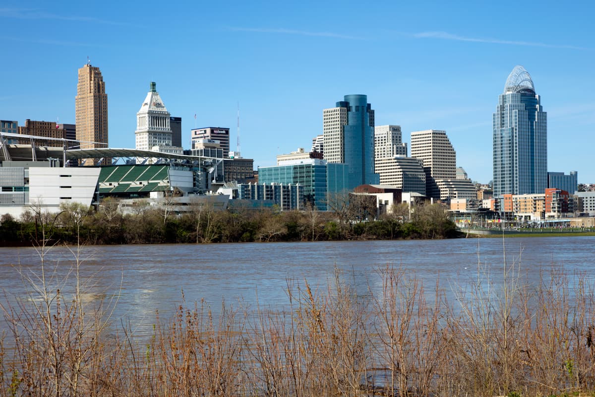 The Cincinnati skyline over the Ohio River