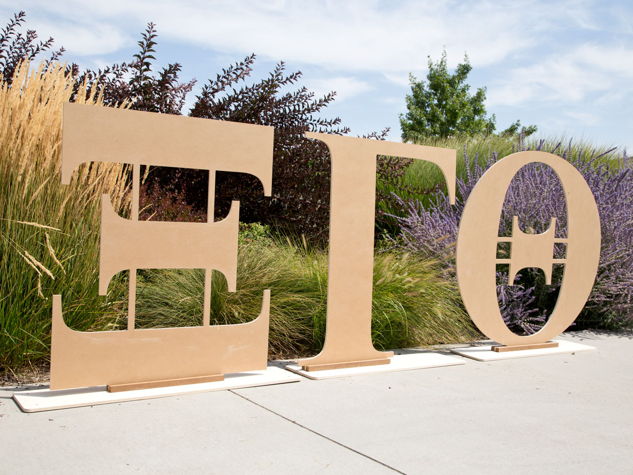 Large standing Greek letters at a sorority event
